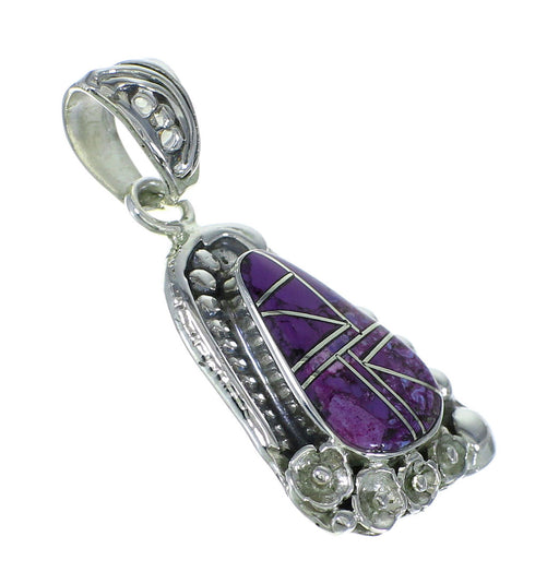 Magenta Turquoise Inlay And Genuine Sterling Silver Southwest Flower Pendant YX67044